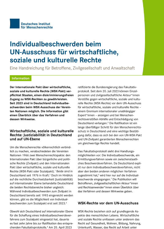 Wirtschaftliche, Soziale Und Kulturelle Rechte | Institut Für ...