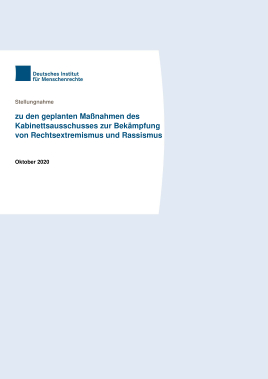 Stellungnahme Zu Den Geplanten Massnahmen Des Kabinettsausschusses Zur Bekampfung Von Rechtsextremismus Und Rassismus Deutsches Institut Fur Menschenrechte