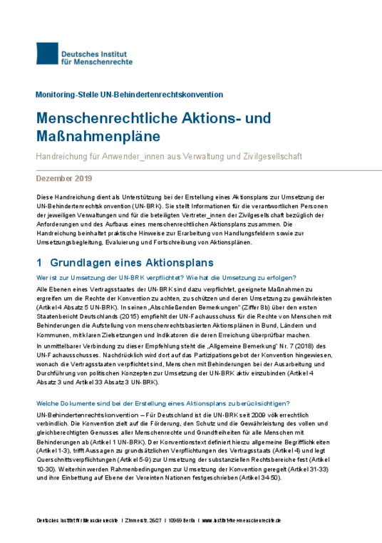 Menschenrechtliche Aktions- Und Maßnahmenpläne | Institut Für ...