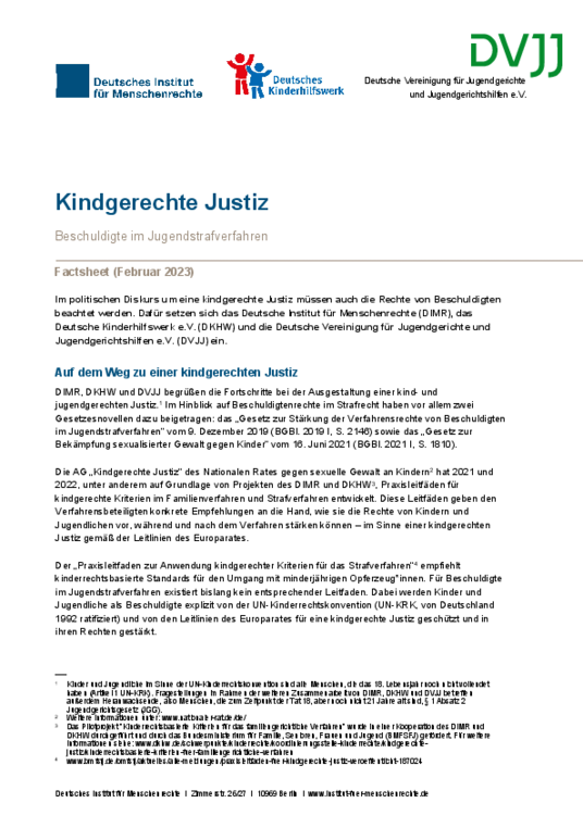 Kindgerechte Justiz Institut für Menschenrechte